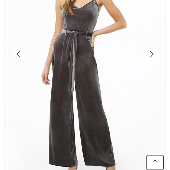 Forever 21 Dark Grey Silver Velvet Wide Leg Jumpsuit - Picture 2 of 10